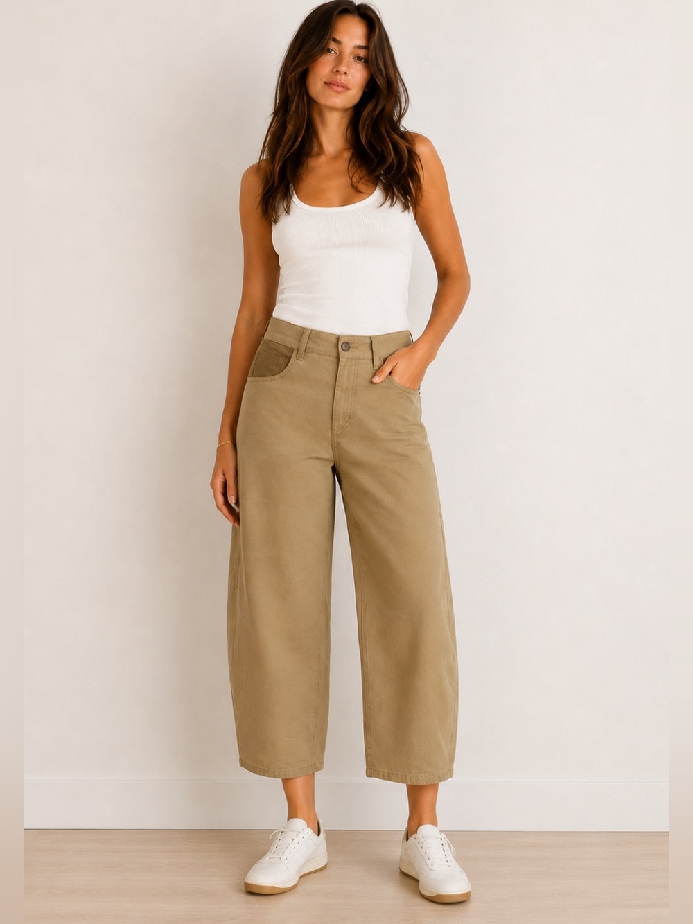Rag & Bone Khaki Barrel Leg Jeans High Rise Wide Leg Cropped Pants Size 12